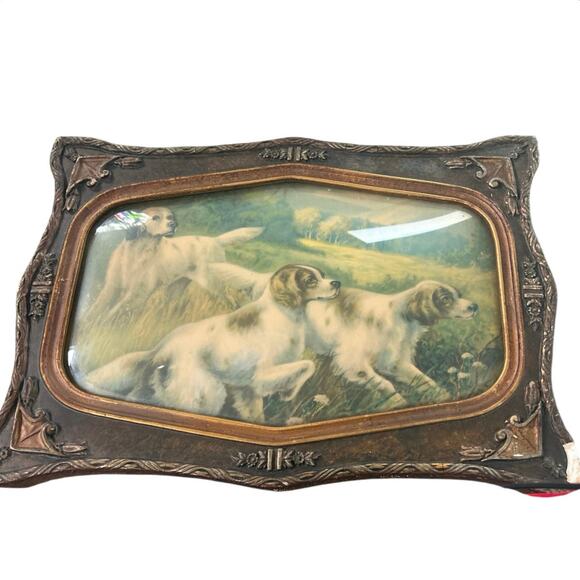 Hunting Birding Dogs Print in Antique Convex Frame Sporting Art - Picture 4 of 16